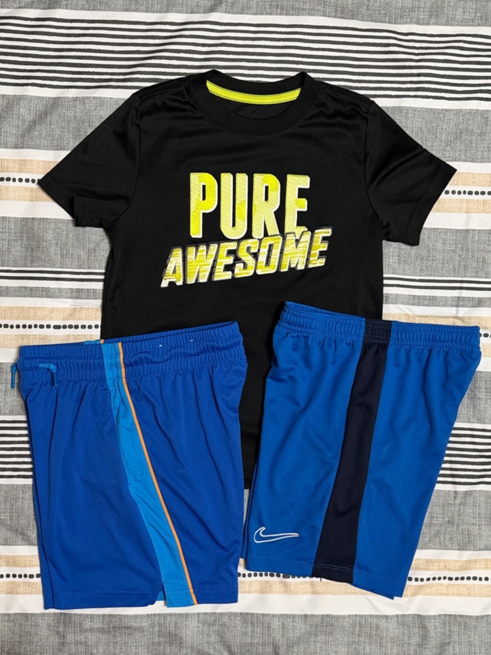 Lot of 3 Items: Boys Size Small Blue Nike Athletic Shorts & BCG Black Tee
